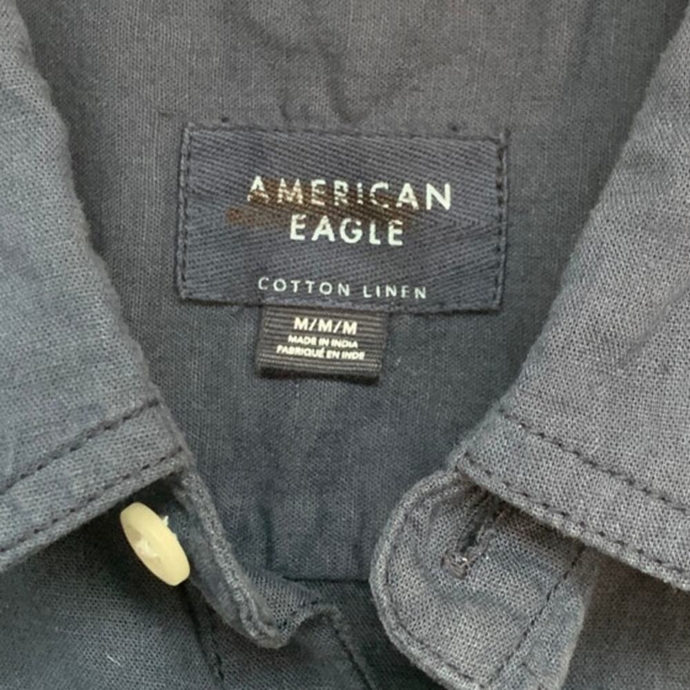 2 New American Eagle Mens Medium Blue Cotton Linen Long Sleeve Button Up Shirts - Picture 4 of 4